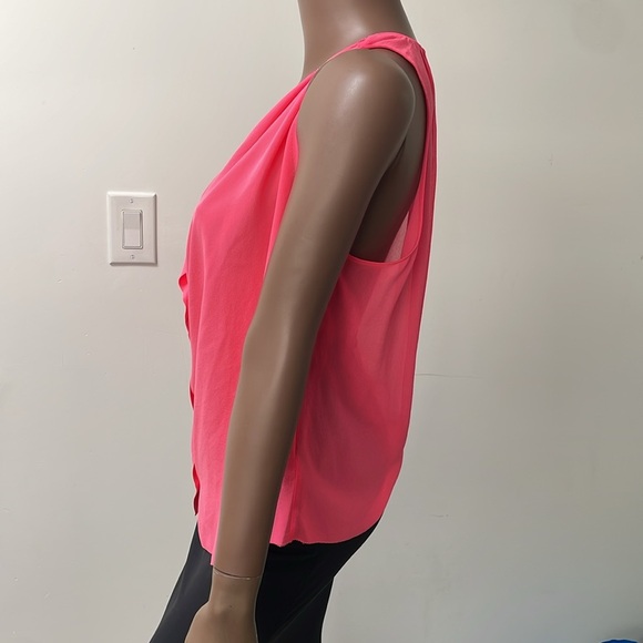 Aritzia Wilfred Ninon Blouse Neon Glow Pink Top Silk Button Down Sleeveless XS - Picture 4 of 8